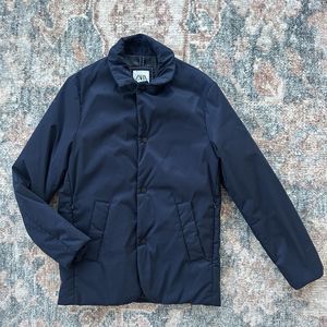 Zara Men Technical Padded Jacket Medium Navy Puffer Insulated Water Repellent